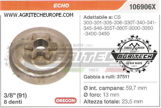 106906X OREGON PIGNONE CAMPANA FRIZIONE MOTOSEGA ECHO CS 341 345 346 3/8 6 DENTI