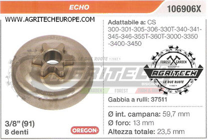106906X OREGON PIGNONE CAMPANA FRIZIONE MOTOSEGA ECHO CS 3000 3350 3/8 6 DENTI