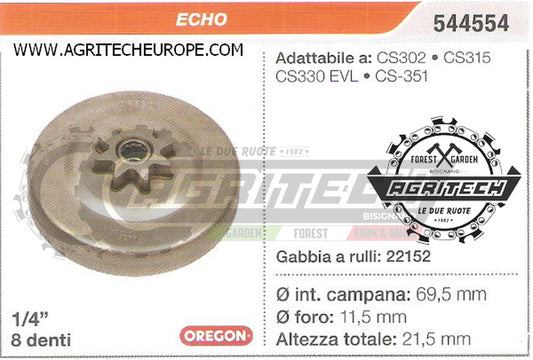 544554 OREGON PIGNONE CAMPANA FRIZIONE MOTOSEGA ECHO CS330 EVL 1/4 8 DENTI