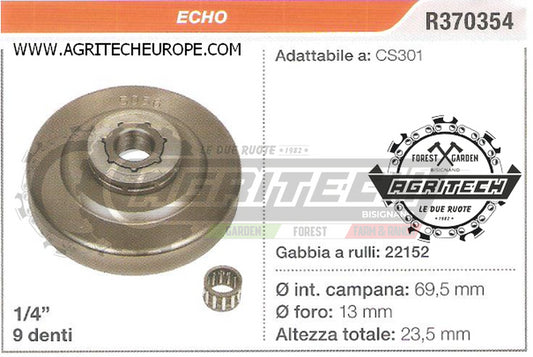 R370354 OREGON PIGNONE CAMPANA FRIZIONE MOTOSEGA ECHO CS301 1/4 9 DENTI