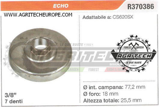 R370386 OREGON PIGNONE CAMPANA FRIZIONE MOTOSEGA ECHO CS620SX 3/8" 7 DENTI