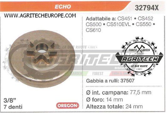 32794X OREGON PIGNONE CAMPANA FRIZIONE MOTOSEGA ECHO CS550 CS610 3/8" 7 DENTI