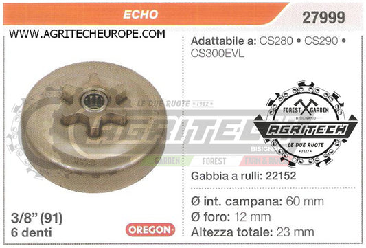 27999 OREGON PIGNONE CAMPANA FRIZIONE MOTOSEGA ECHO CS300EVL  3/8 6 DENTI