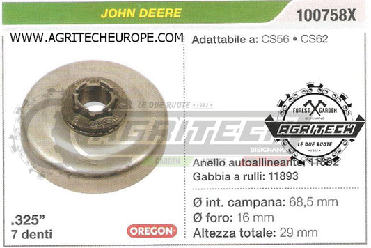 100758X PIGNONE CAMPANA FRIZIONE MOTOSEGA JOHN DEERE CS56 CS62 .325" 7D