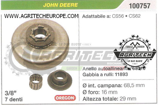 100757 OREGON PIGNONE CAMPANA FRIZIONE MOTOSEGA JOHN DEERE CS56 CS62 3/8 7 DENTI