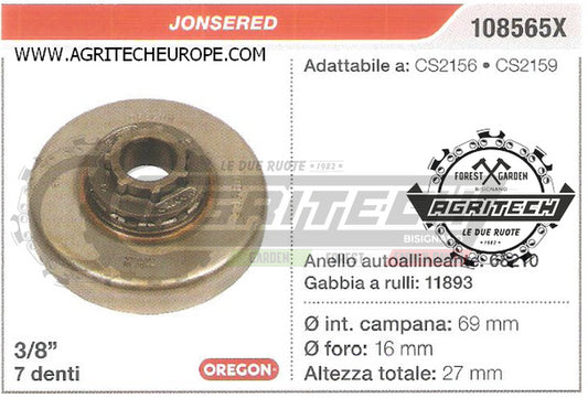 108565X OREGON PIGNONE CAMPANA FRIZIONE MOTOSEGA JONSERED CS2156 3/8 7 DENTI