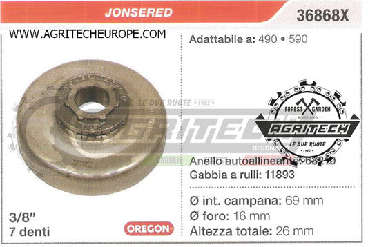 36868X OREGON PIGNONE CAMPANA FRIZIONE MOTOSEGA JONSERED 490 590  3/8 7 DENTI