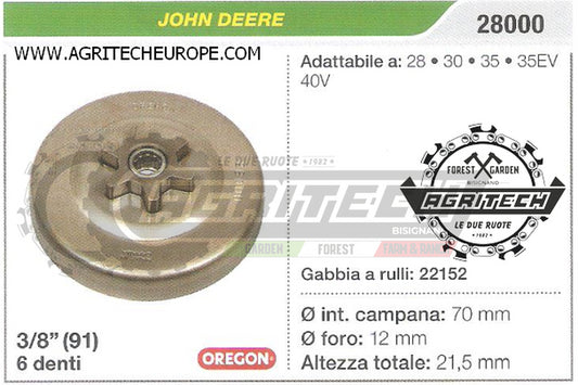 28000 OREGON PIGNONE CAMPANA FRIZIONE MOTOSEGA JOHN DEERE 28 30 35  3/8" 6 DENTI