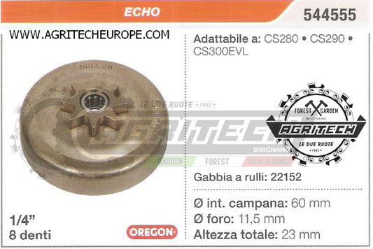 PIGNONE CAMPANA FRIZIONE MOTOSEGA ECHO CS280 CS290 1/4" 8 DENTI EX 544555 OREGON