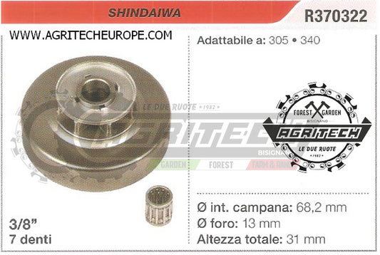 R370322 OREGON PIGNONE CAMPANA FRIZIONE MOTOSEGA SHINDAIWA 305 340  3/8" 7 DENTI