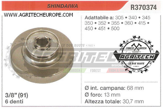 R370374 OREGON PIGNONE CAMPANA FRIZIONE MOTOSEGA SHINDAIWA 450 451  3/8" 6 DENTI