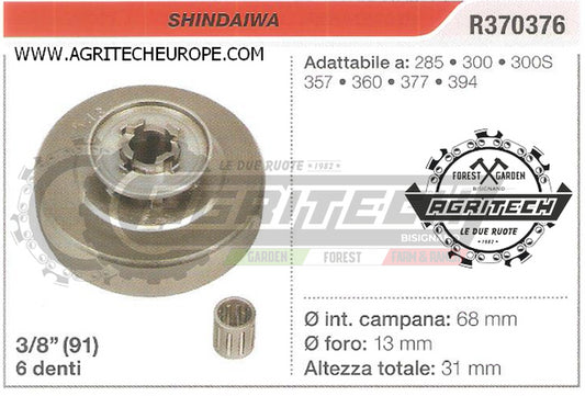 R370376 OREGON PIGNONE CAMPANA FRIZIONE MOTOSEGA SHINDAIWA 300 300S 3/8" 6 DENTI