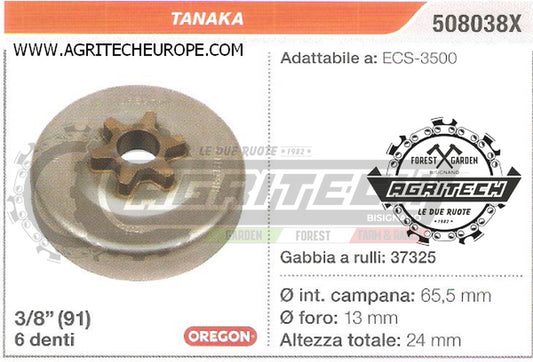 508038X OREGON PIGNONE CAMPANA FRIZIONE MOTOSEGA TANAKA  ECS-3500  3/8" 6 DENTI