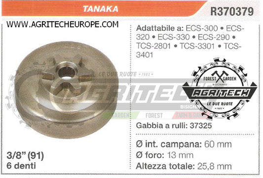R370379 OREGON PIGNONE CAMPANA FRIZIONE MOTOSEGA TANAKA  ECS-330  3/8" 6 DENTI