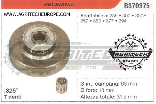 R370375 PIGNONE CAMPANA FRIZIONE MOTOSEGA SHINDAIWA 357 360 .325" 7 DENTI