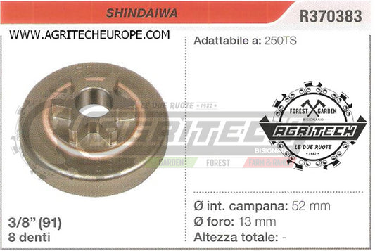R370383 OREGON PIGNONE CAMPANA FRIZIONE MOTOSEGA SHINDAIWA 250TS 3/8" 8 DENTI