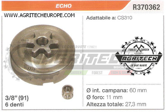 R370362 OREGON PIGNONE CAMPANA FRIZIONE MOTOSEGA ECHO CS310 3/8" 6 DENTI