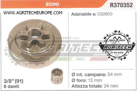 R370352 OREGON PIGNONE CAMPANA FRIZIONE MOTOSEGA ECHO CS2600 3/8" 6 DENTI