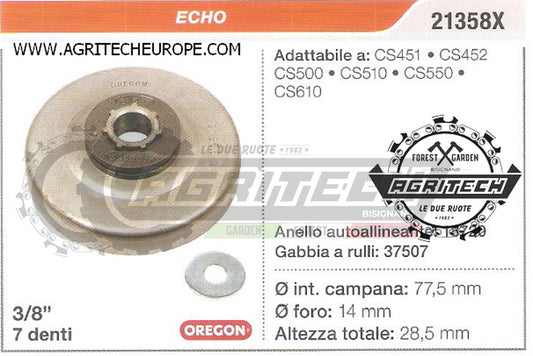 21358X OREGON PIGNONE CAMPANA FRIZIONE MOTOSEGA ECHO CS451 CS452 3/8" 7 DENTI