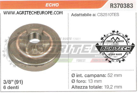 R370383 OREGON PIGNONE CAMPANA FRIZIONE MOTOSEGA ECHO CS2510TES 3/8" 6 DENTI