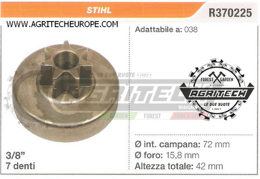 R370225 OREGON PIGNONE CAMPANA FRIZIONE MOTOSEGA STIHL 038  3/8" 7 DENTI