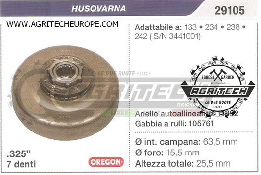 29105 OREGON PIGNONE CAMPANA FRIZIONE MOTOSEGA HUSQVARNA 133 234  .325" 7 DENTI