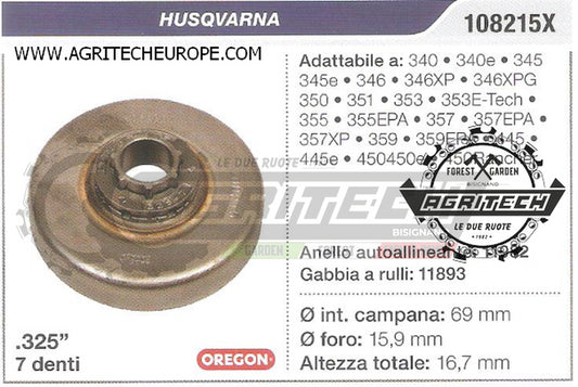 108215X OREGON PIGNONE CAMPANA FRIZIONE MOTOSEGA HUSQVARNA 345E .325" 7 DENTI