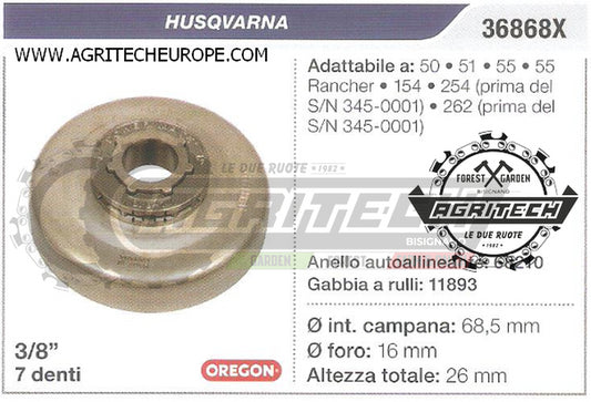 36868X OREGON PIGNONE CAMPANA FRIZIONE MOTOSEGA HUSQVARNA 154 254  3/8" 7 DENTI
