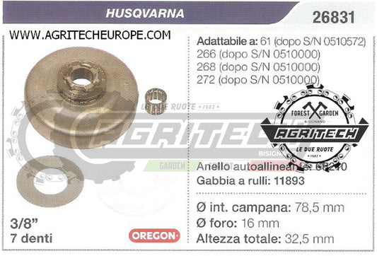 26831 OREGON PIGNONE CAMPANA FRIZIONE MOTOSEGA HUSQVARNA 272 268 3/8" 7 DENTI