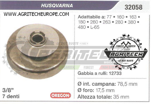 32058 OREGON PIGNONE CAMPANA FRIZIONE MOTOSEGA HUSQVARNA 280 263 3/8" 7 DENTI