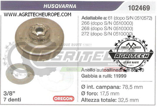 102469 OREGON PIGNONE CAMPANA FRIZIONE MOTOSEGA HUSQVARNA 272 268 3/8" 7 DENTI