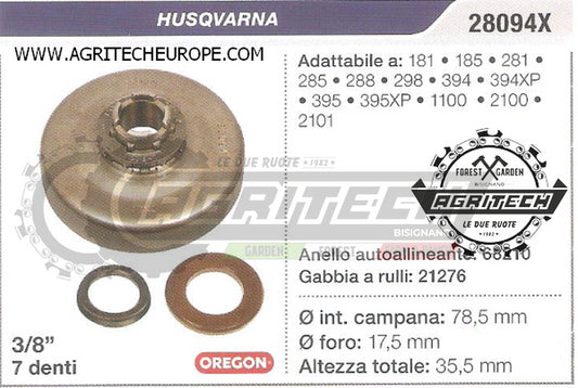 28094X PIGNONE ADATTABILE CAMPANA FRIZIONE MOTOSEGA HUSQVARNA 1100 3/8" 7 DENTI