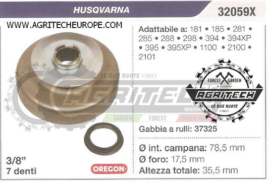 32059X OREGON PIGNONE CAMPANA FRIZIONE MOTOSEGA HUSQVARNA 1100 3/8" 7 DENTI