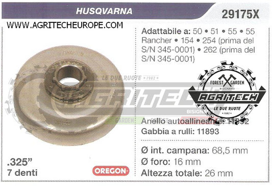 29175X OREGON PIGNONE CAMPANA FRIZIONE MOTOSEGA HUSQVARNA 154 254 .325" 7 DENTI