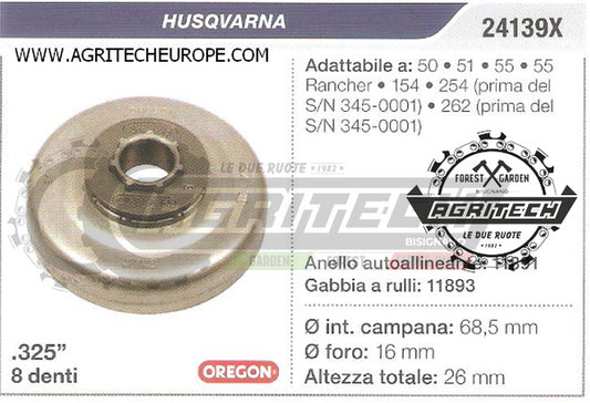 24139X OREGON PIGNONE CAMPANA FRIZIONE MOTOSEGA HUSQVARNA 262 .325" 8 DENTI