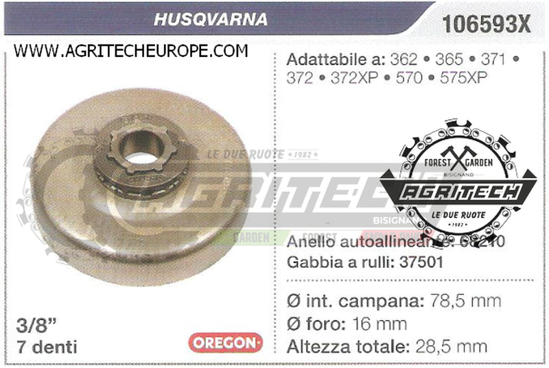 106593X OREGON PIGNONE CAMPANA FRIZIONE MOTOSEGA HUSQVARNA 362 365 3/8" 7 DENTI