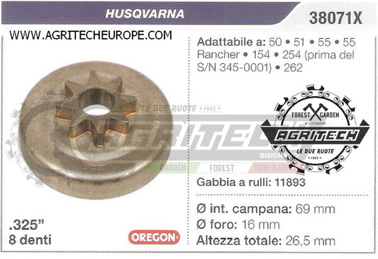 38071X PIGNONE CAMPANA FRIZIONE  MOTOSEGA HUSQVARNA  50 51  .325" 7 DENTI