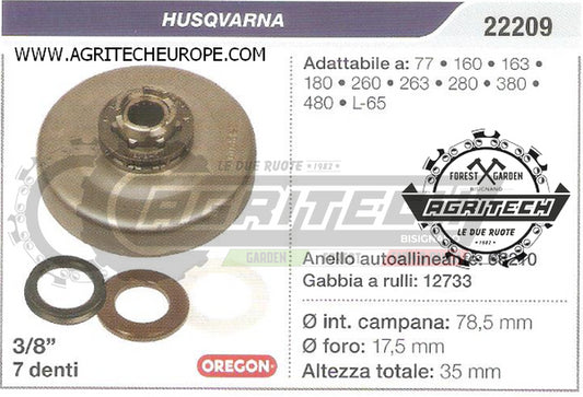 22209 OREGON PIGNONE CAMPANA FRIZIONE MOTOSEGA HUSQVARNA 180 260 3/8" 7 DENTI