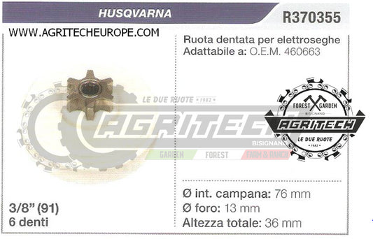 460663 OREGON PIGNONE MOTOSEGA HUSQVARNA RUOTA DENTATA ELETTROSEGHE  3/8" 7DENTI