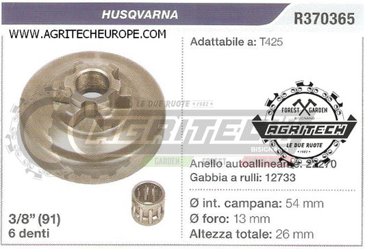R370365 OREGON PIGNONE CAMPANA FRIZIONE MOTOSEGA HUSQVARNA T425 3/8" 6 DENTI