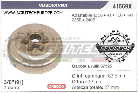41569X OREGON PIGNONE CAMPANA FRIZIONE MOTOSEGA HUSQVARNA 240E 235E 3/8" 7 DENTI