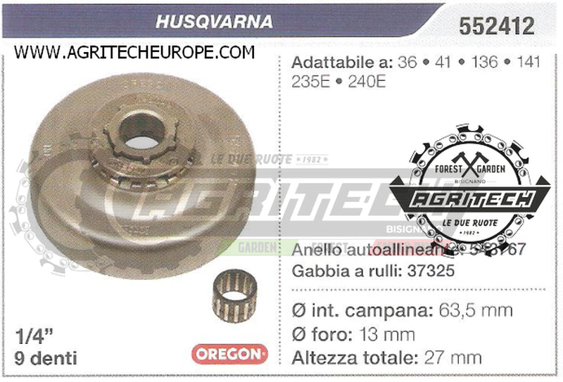 552412 OREGON PIGNONE CAMPANA FRIZIONE MOTOSEGA HUSQVARNA 136 141   1/4" 9 DENTI