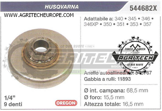 544682X OREGON PIGNONE CAMPANA FRIZIONE MOTOSEGA HUSQVARNA 353 357  1/4" 9 DENTI