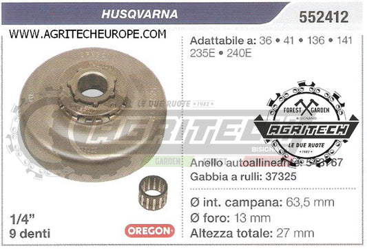 552412 OREGON PIGNONE CAMPANA FRIZIONE MOTOSEGA HUSQVARNA 235E   1/4" 9 DENTI