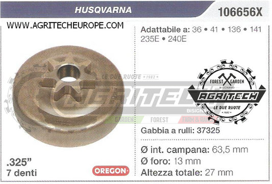 106656X OREGON PIGNONE CAMPANA FRIZIONE MOTOSEGA HUSQVARNA 36 41 .325" 7 DENTI