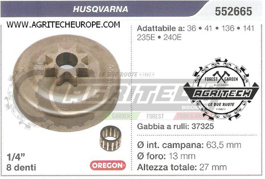 552665 OREGON PIGNONE CAMPANA FRIZIONE MOTOSEGA HUSQVARNA 136 141 1/4" 8 DENTI