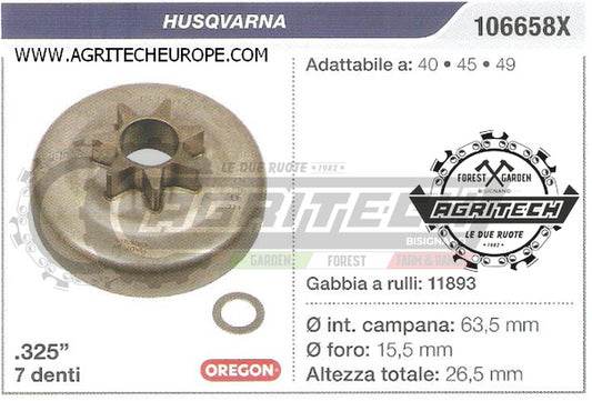 106658X PIGNONE CAMPANA FRIZIONE MOTOSEGA HUSQVARNA 40 45  .325" 7 DENTI