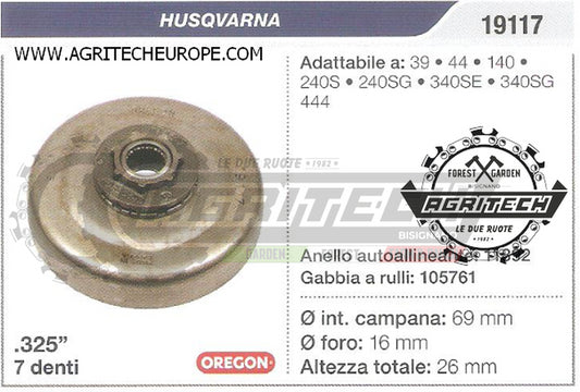 19117 OREGON PIGNONE CAMPANA FRIZIONE MOTOSEGA HUSQVARNA 39 44 140 .325" 7 DENTI