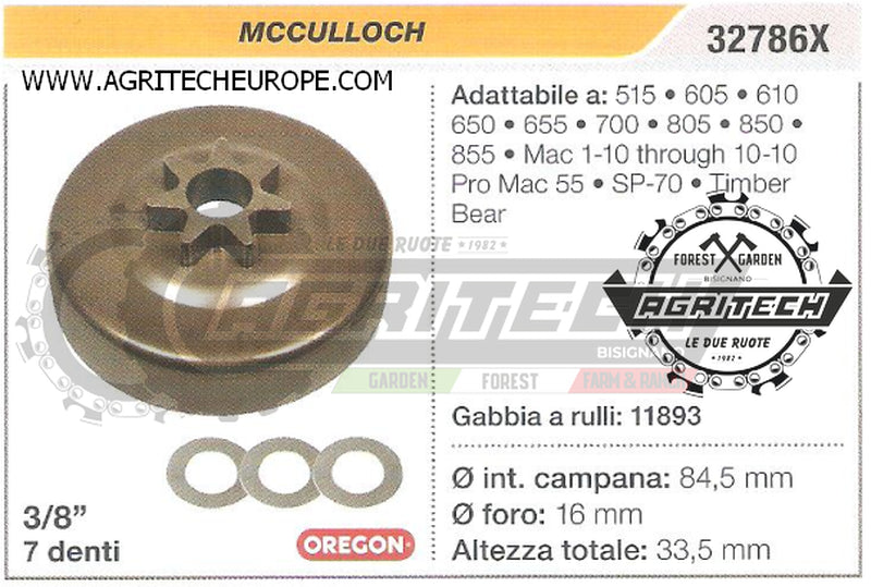 32786X OREGON PIGNONE CAMPANA FRIZIONE MOTOSEGA MCCULLOCH MAC 1-10  3/8" 7 DENTI