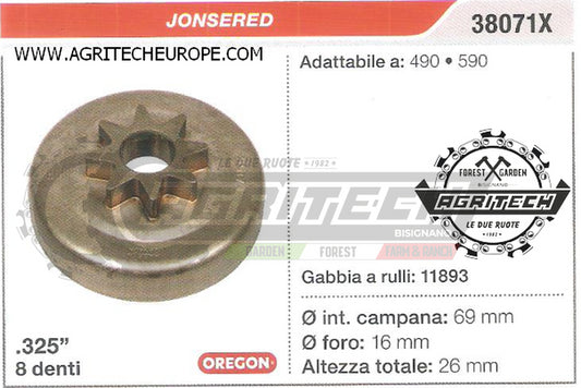 38071X PIGNONE CAMPANA FRIZIONE MOTOSEGA JONSERED 490 590  .325" 7 DENTI